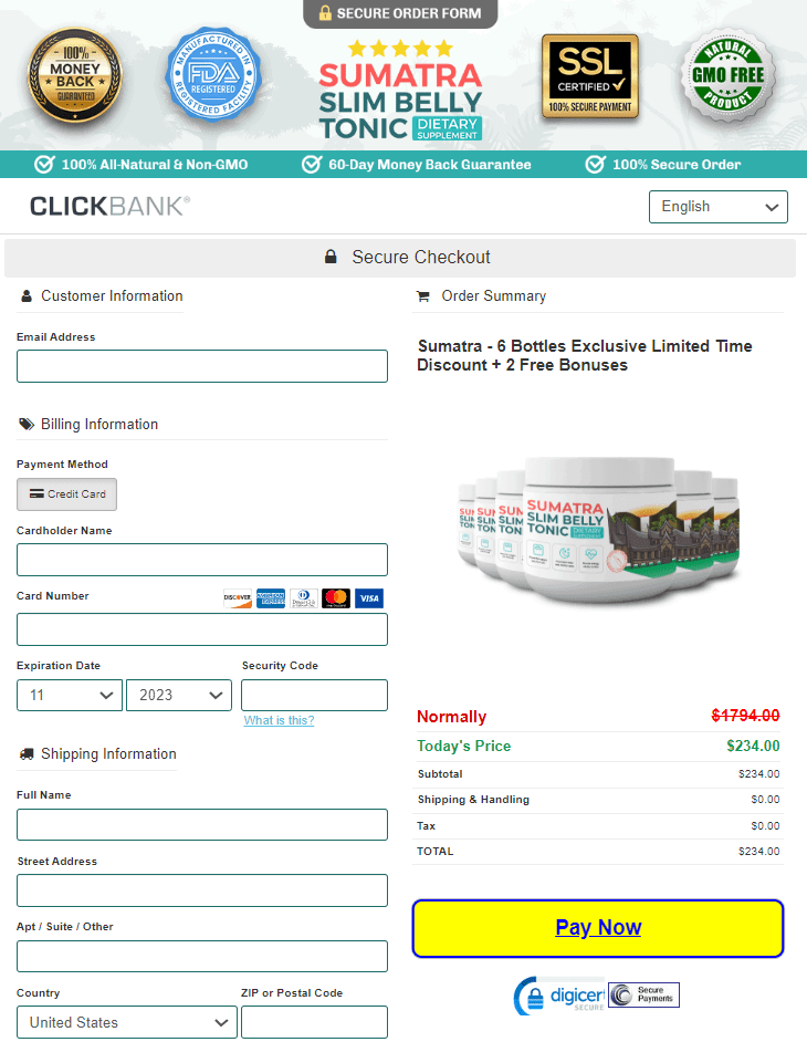 Sumatra Slim Tonic order page